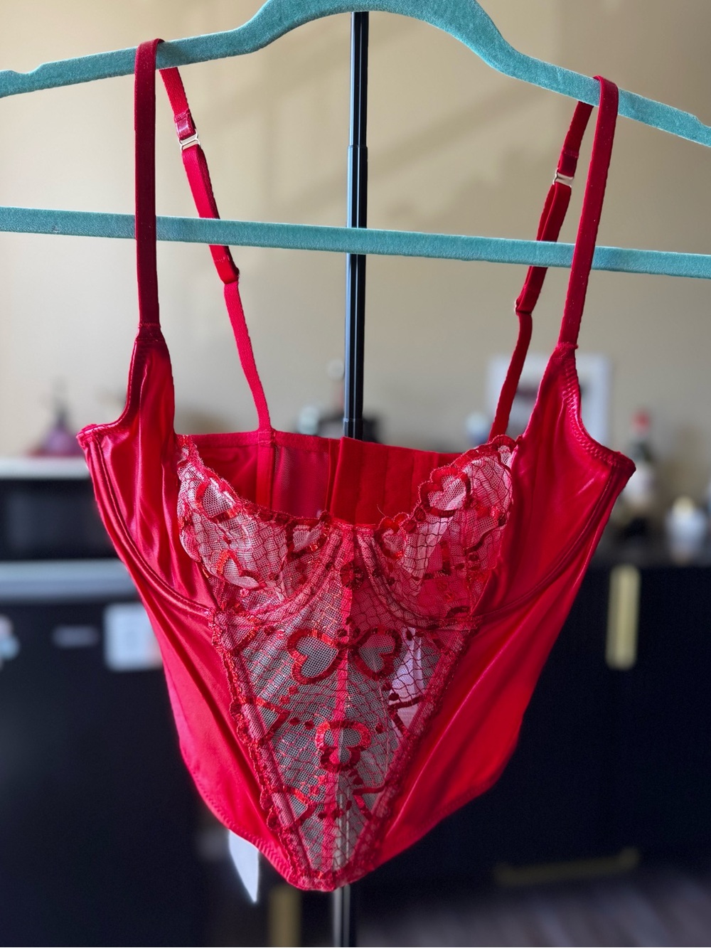 Savage X Fenty Red Lace Mesh Corset Top